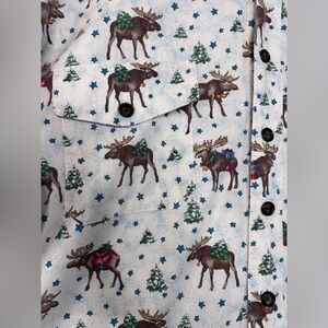 VTG Handmade Button Up Long Sleeve Collared Shirt in mens sz 3XL moose Christmas